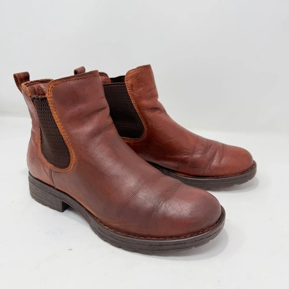 Born Kerri Brown Leather Chelsea Ankle Boots F53516 Womens 7M Lug Sole